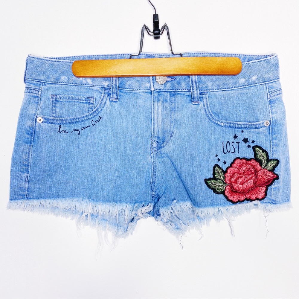 Express Printed Cutoff Denim Shorts